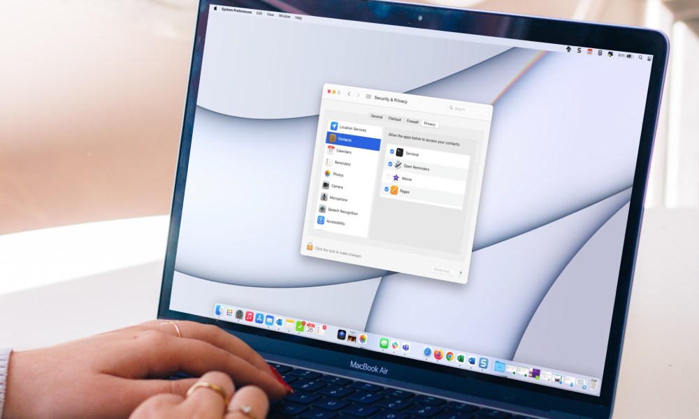 Security and Privacy settings open on a MacBook.