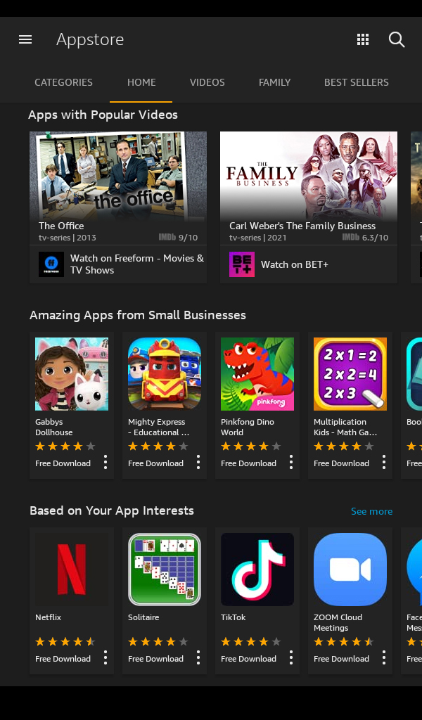 A screenshot of the Amazon Fire 7 app store.