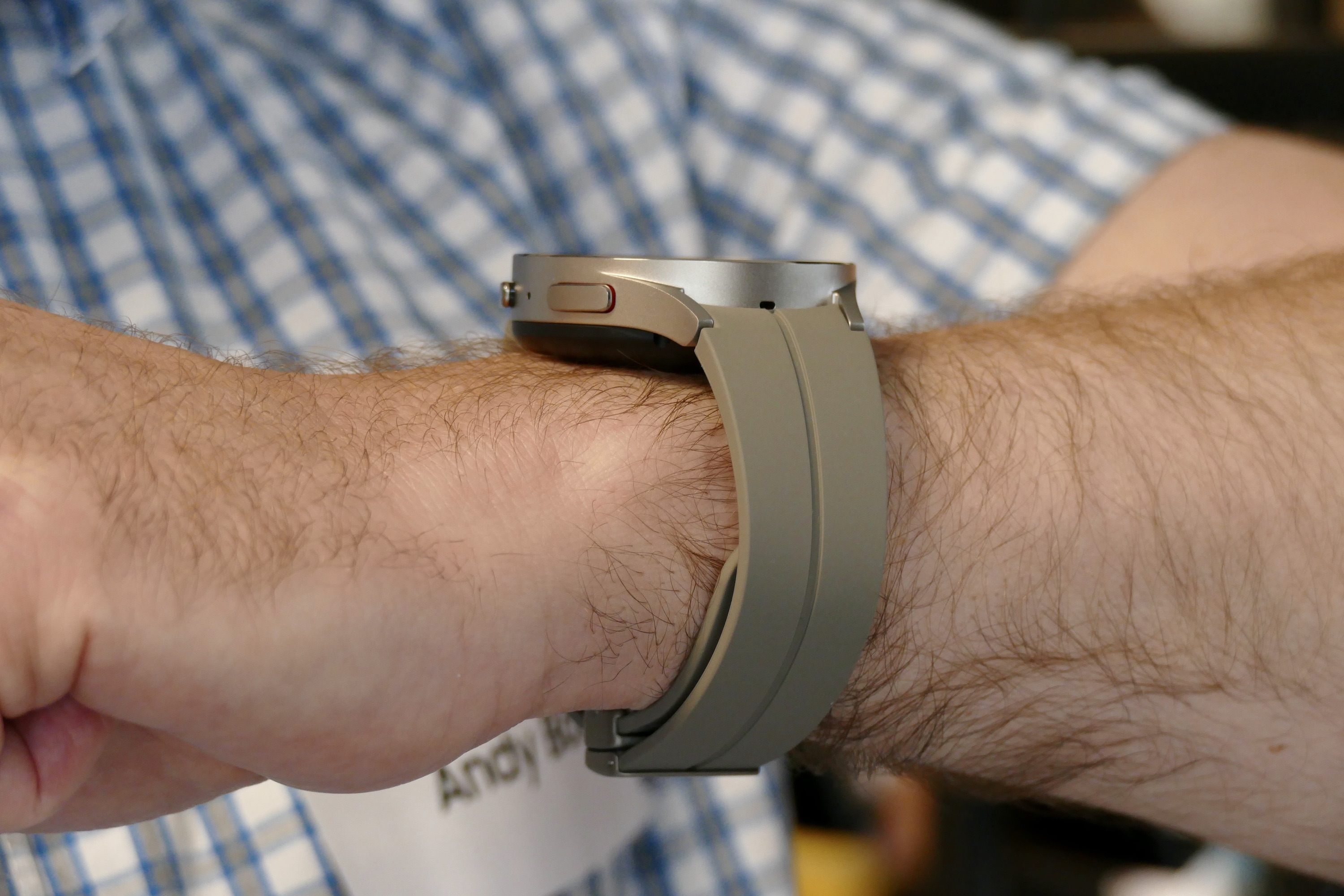 Samsung Galaxy Watch 5 Pro worn on a mans wrist.