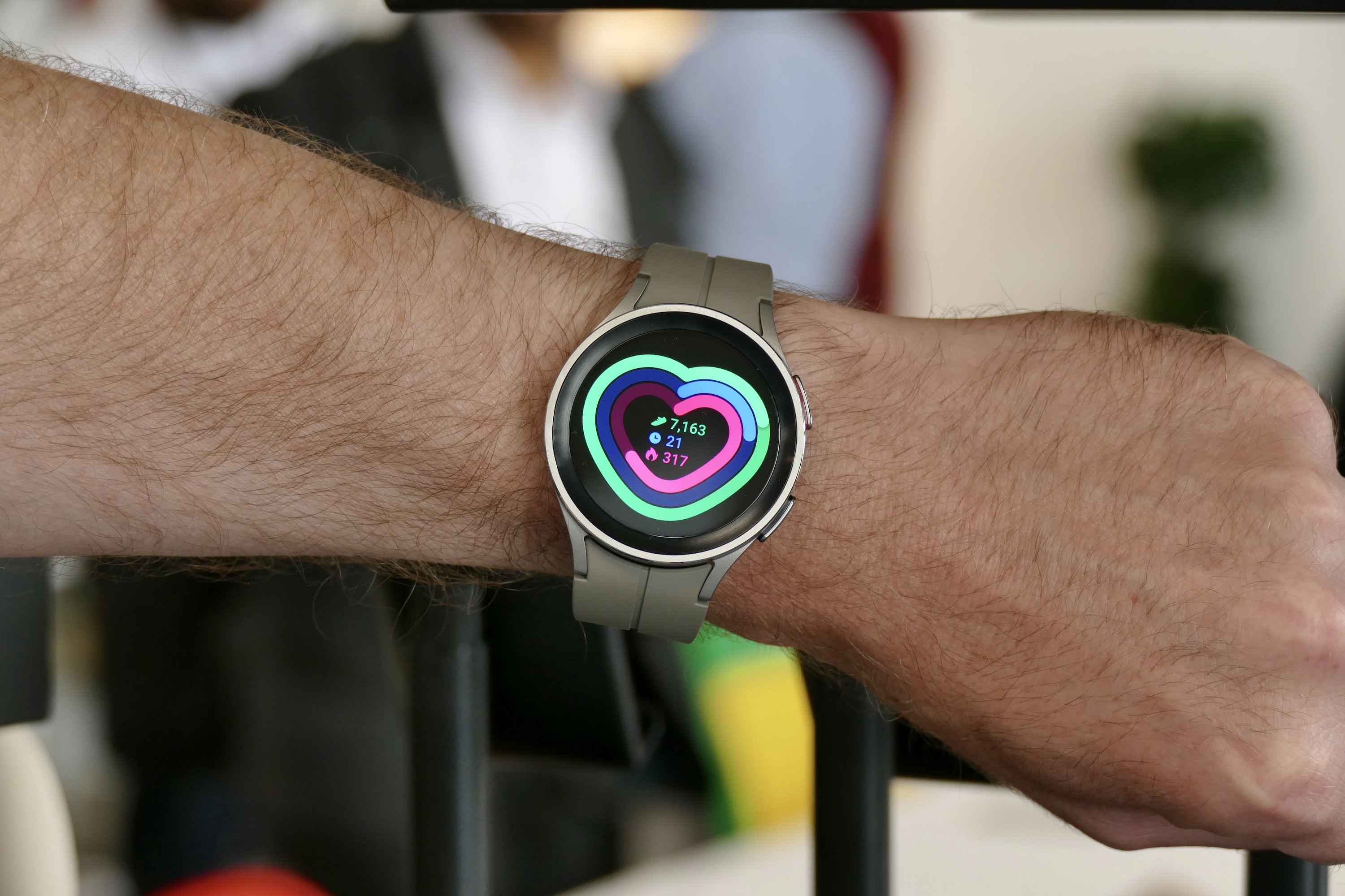 Samsung Galaxy Watch 5 Pro worn on a man's wrist.