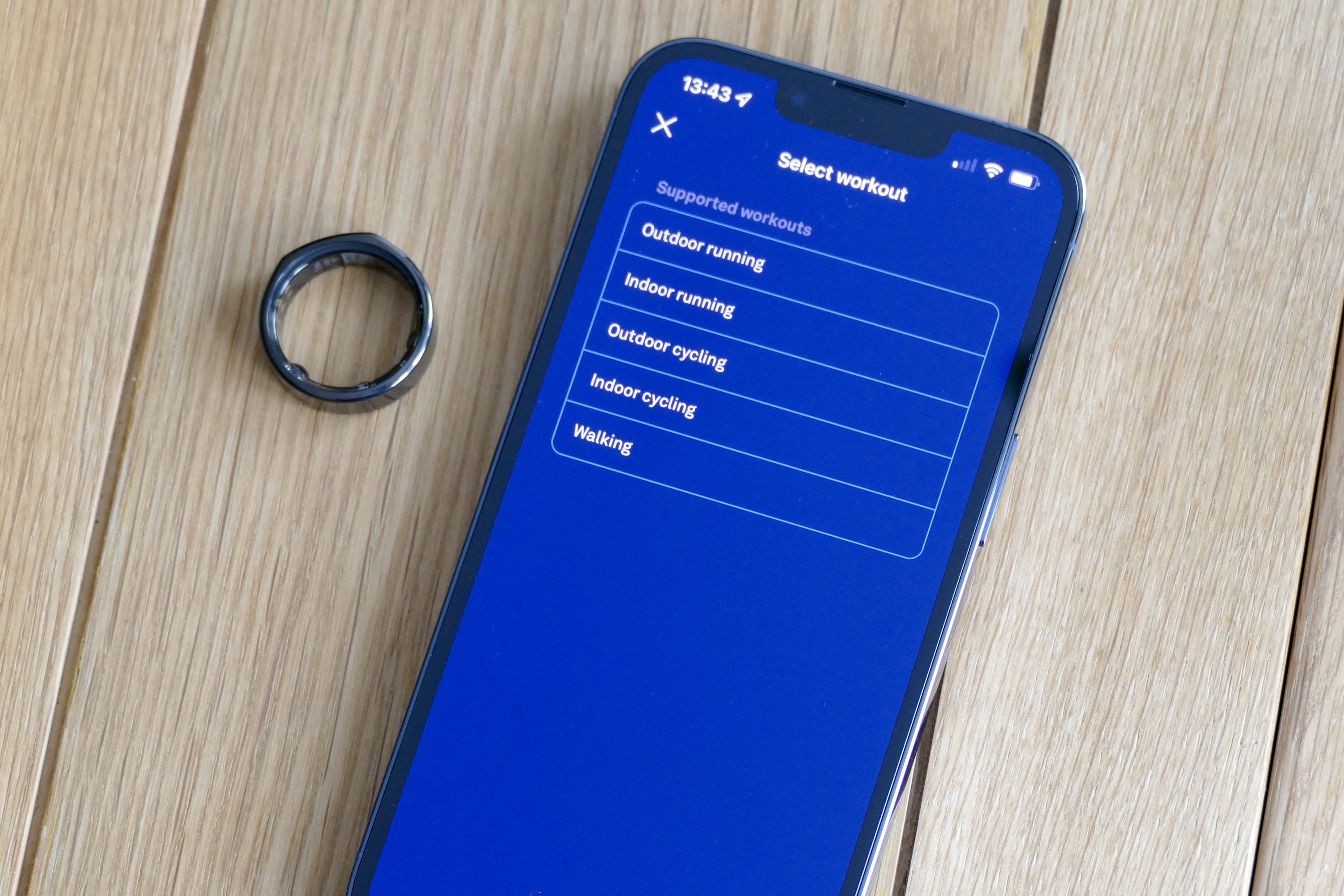 Oura Ring workout mode options.