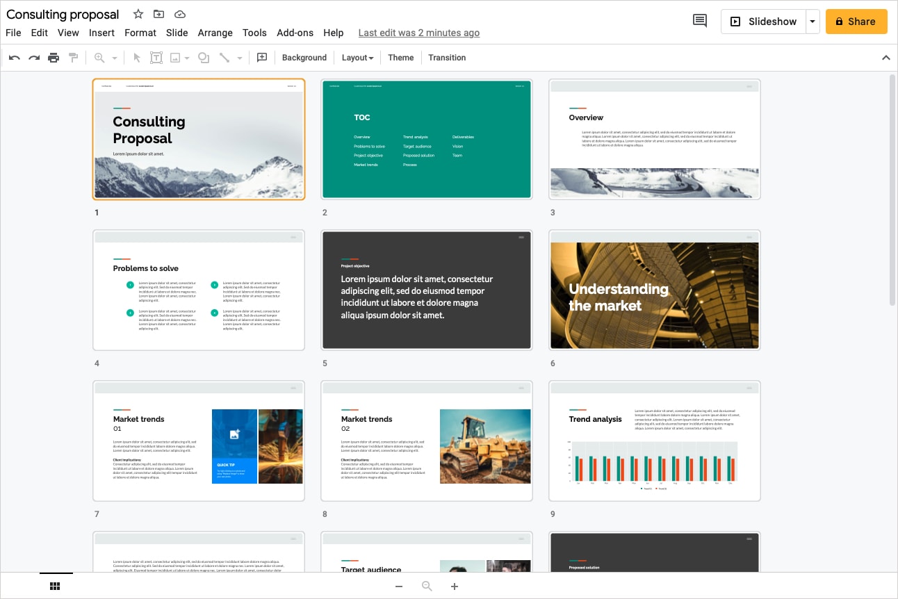 how to use google slides grid view