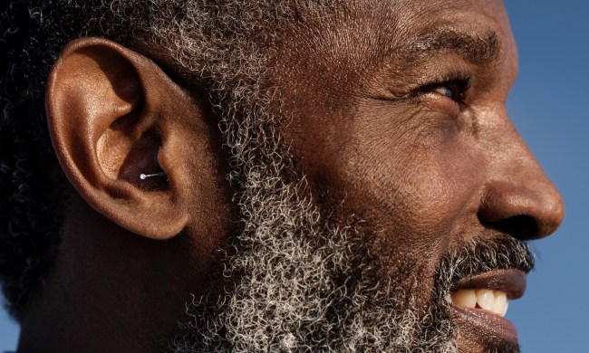 Man wearing Sony CRE-C10 OTC hearing aids.