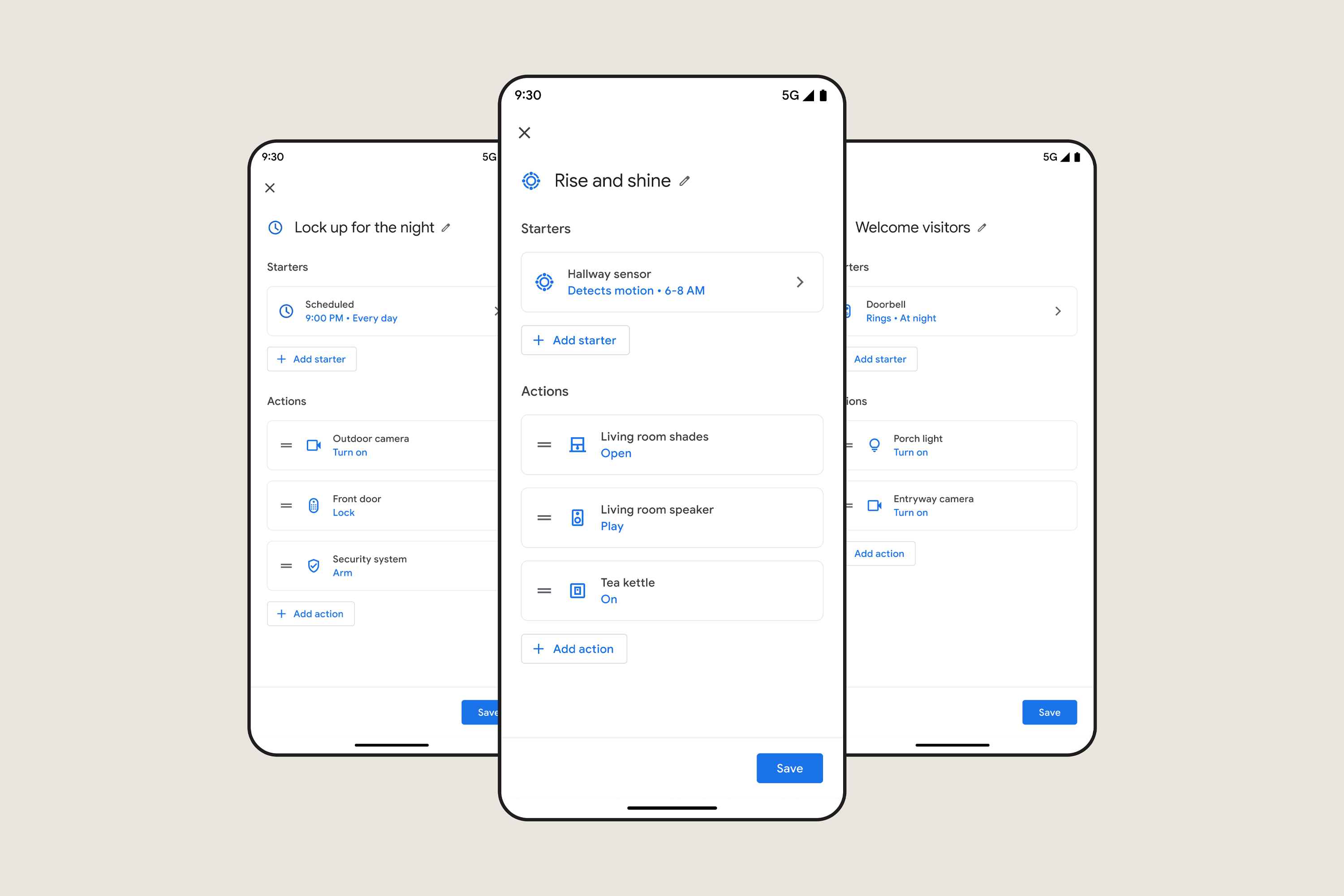 Screenshots of the new Google Home app as of October 2022.