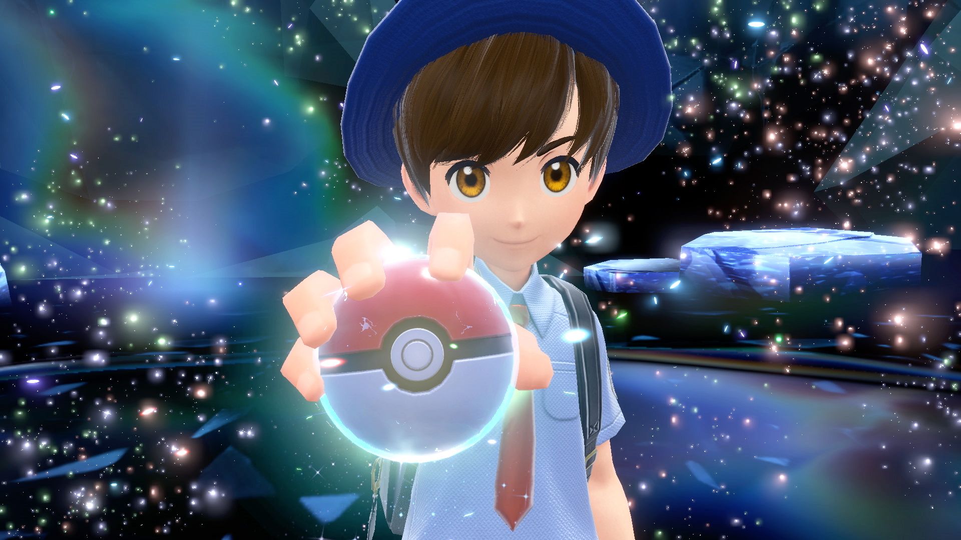 Pokemon Scarlet and Violet protagonist holding glowing Poke Ball