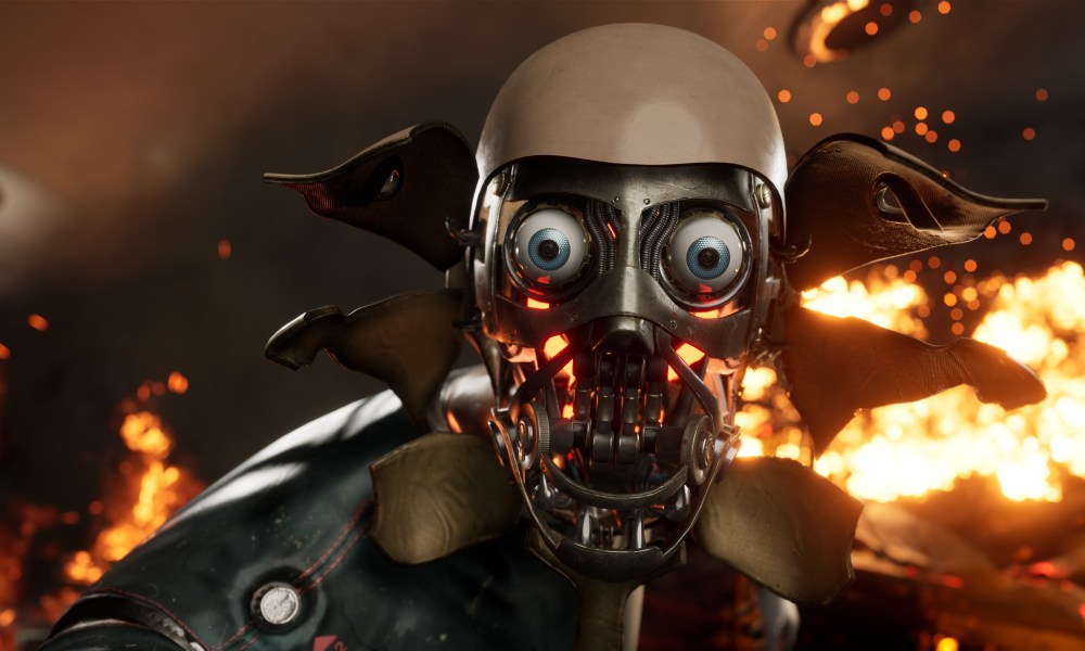 A robot's face pulls apart as it screams in Atomic Heart.