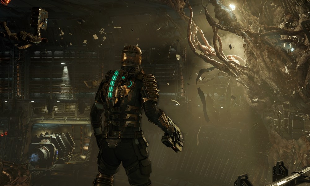 Issac Clarke exploring ruins in Dead Space Remake.