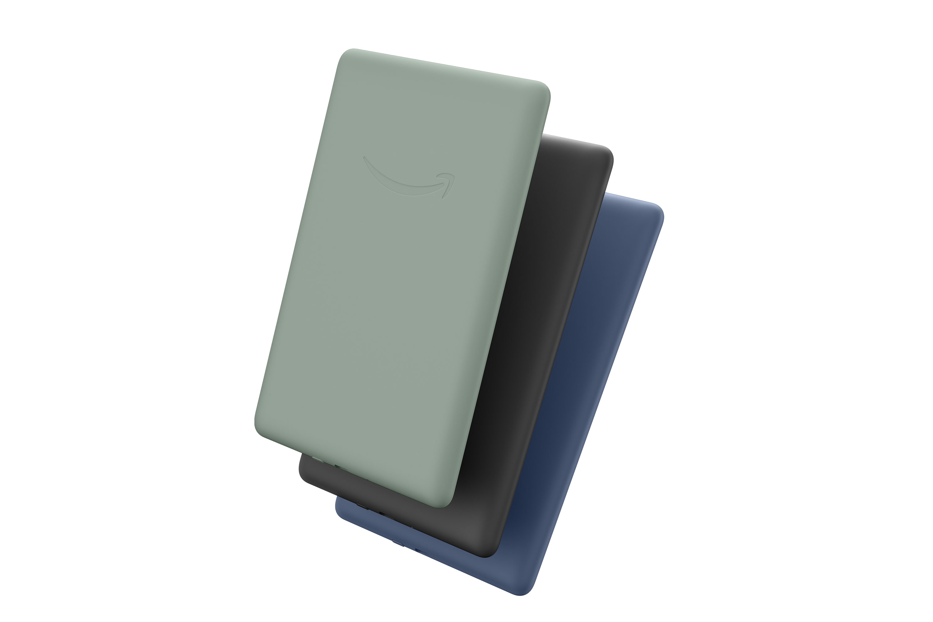 Kindle Paperwhite in green, black, and blue.