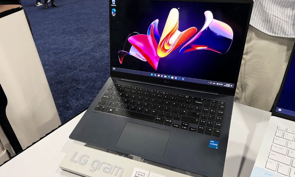 The LG Gram Ultraslim on a demo table at CES.