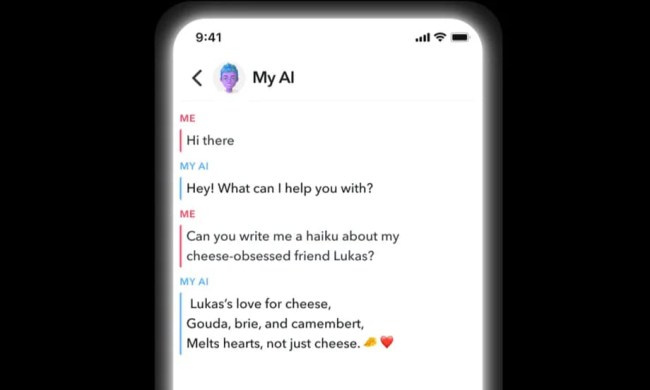 ChatGPT-powered My AI chatbot running in the Snapchat app.
