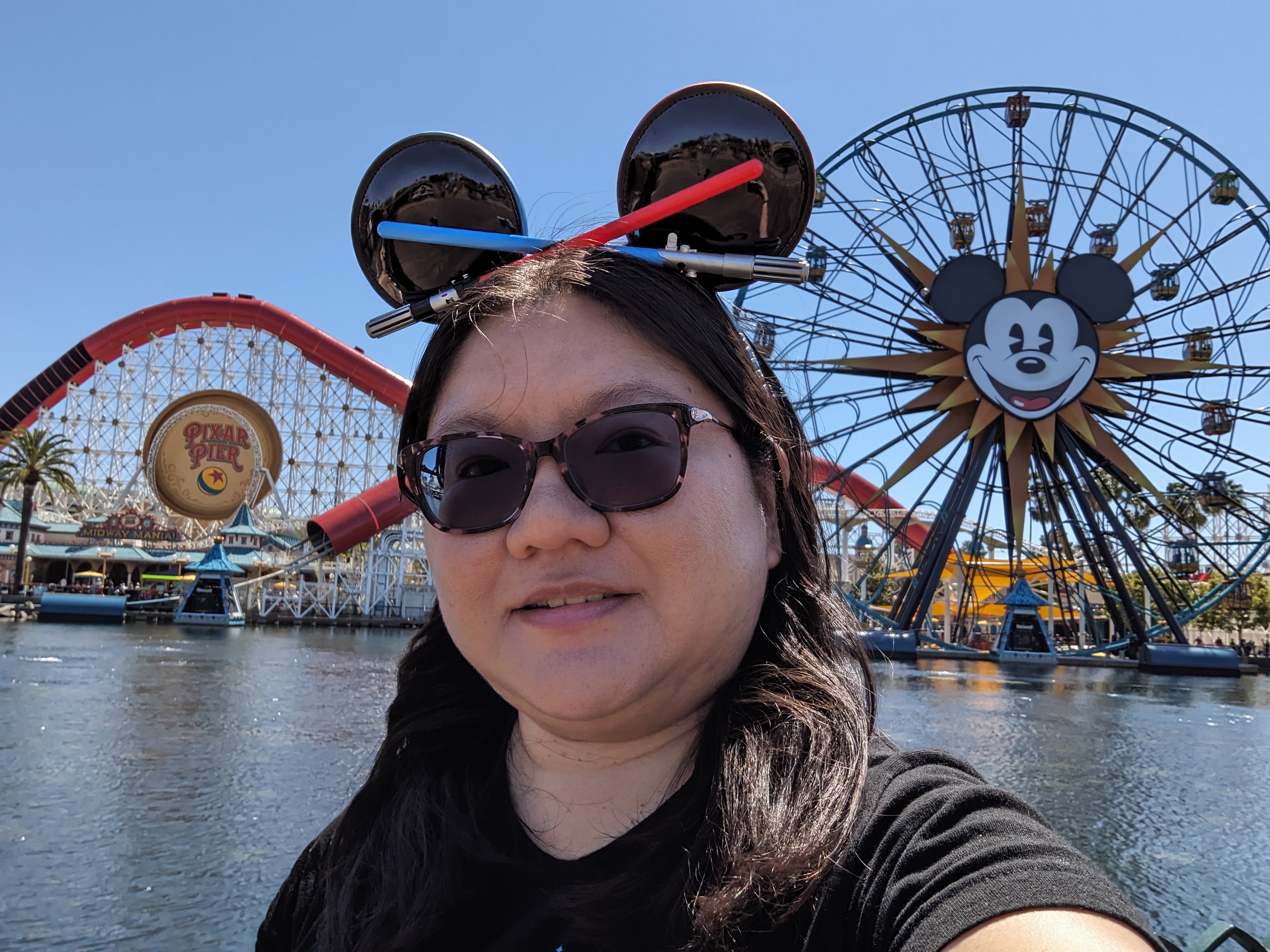 Selfie at DCA Pixar Pier taken with Google Pixel 7a