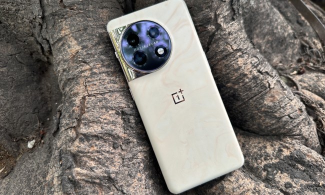 Angled view of OnePlus 11 Marble Odyssey Edition.