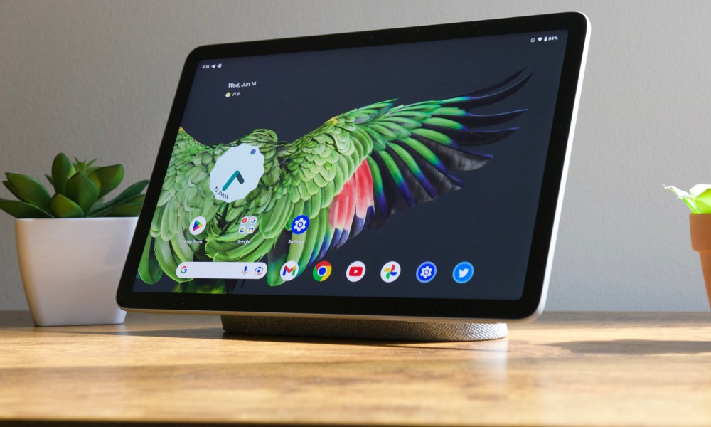 Google Pixel Tablet on its charging dock.