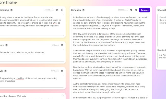 Using the Sudowrite story engine to generate a synopsis.
