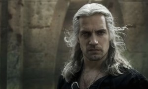 A close-up of Henry Cavill's Geralt of Rivia in The Witcher.