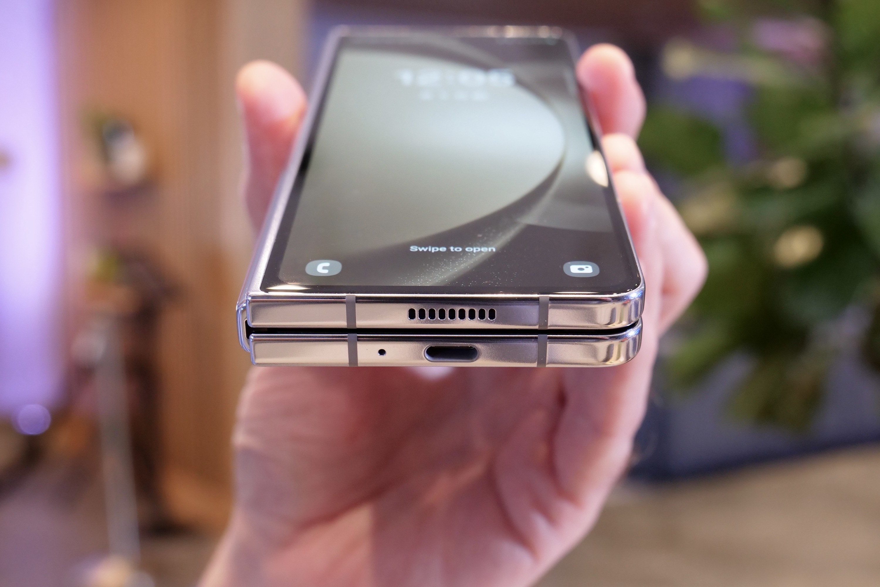 The Samsung Galaxy Z Fold 5's charging port.
