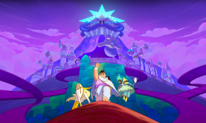 Characters pose outside of a kingdom in Let's Revoltion.