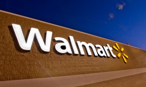 Walmart store logo at night.