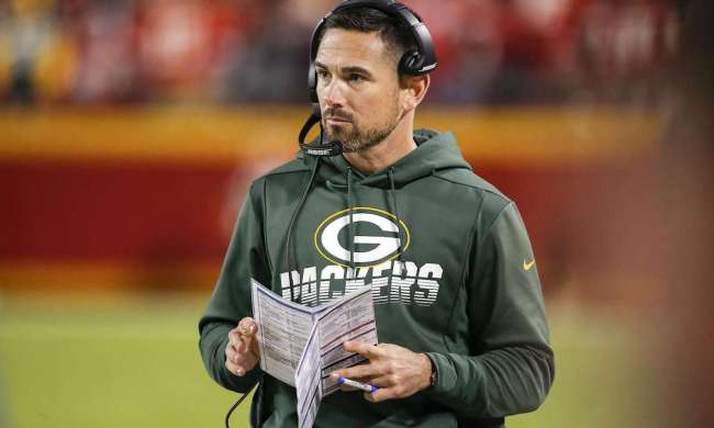 Matt LaFleur stands on the sideline for the Green Bay Packers.