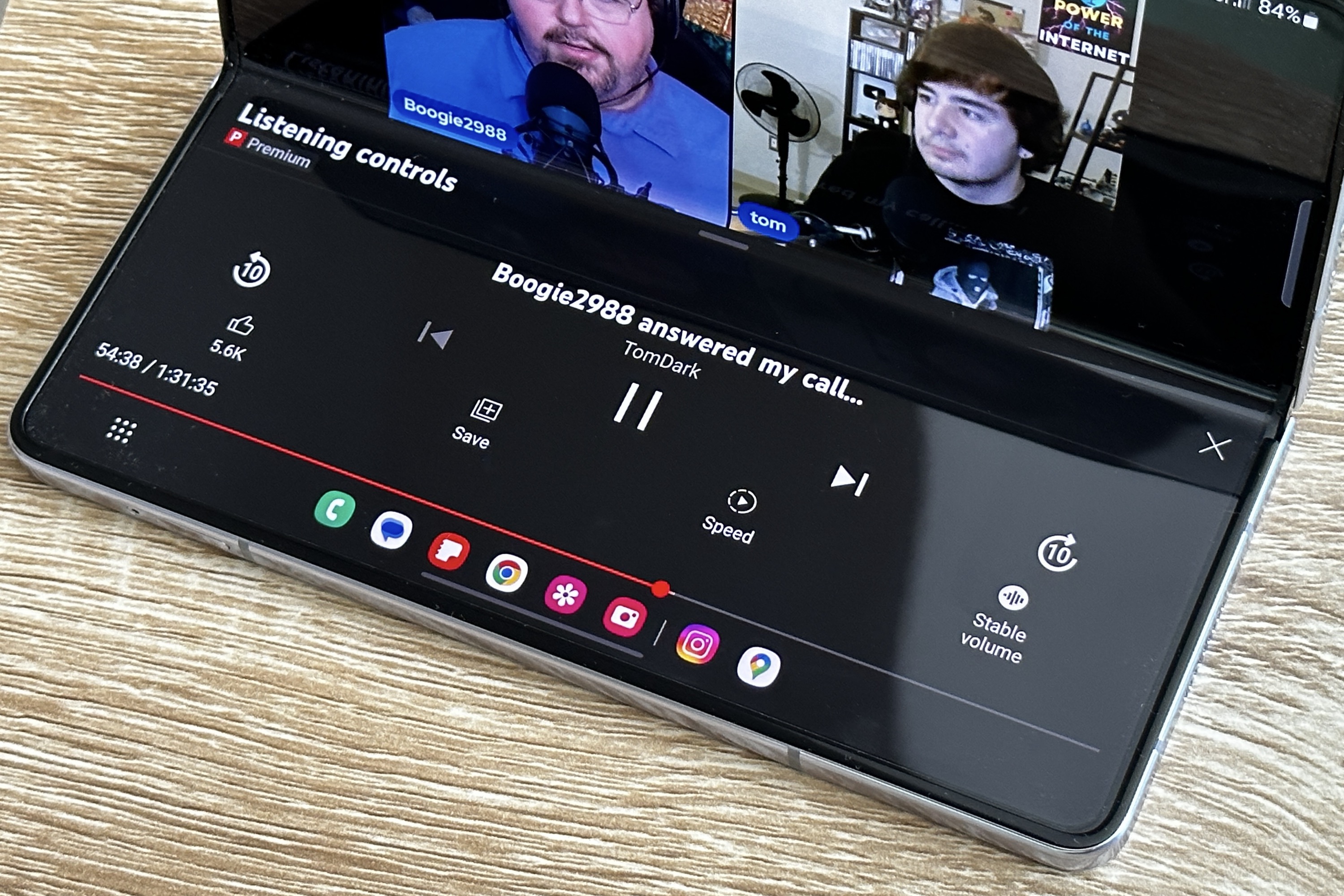 The Samsung Galaxy Z Fold 5's Flex Mode video controls.