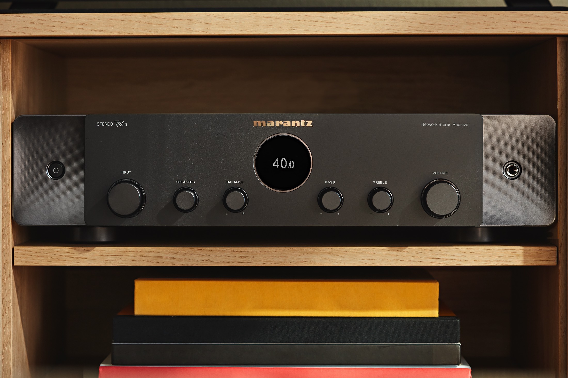 Marantz Stereo 70s home theater AV receiver in black. 