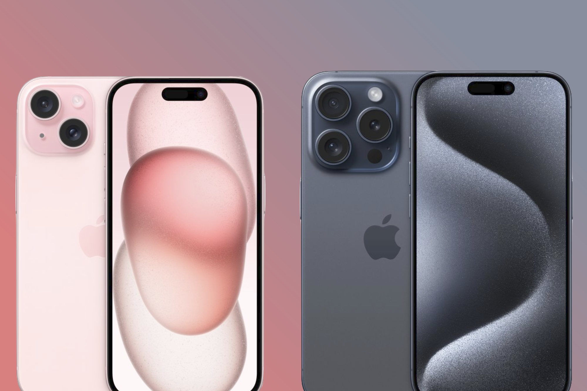 Renders of the iPhone 15 and iPhone 15 Pro next to each other.