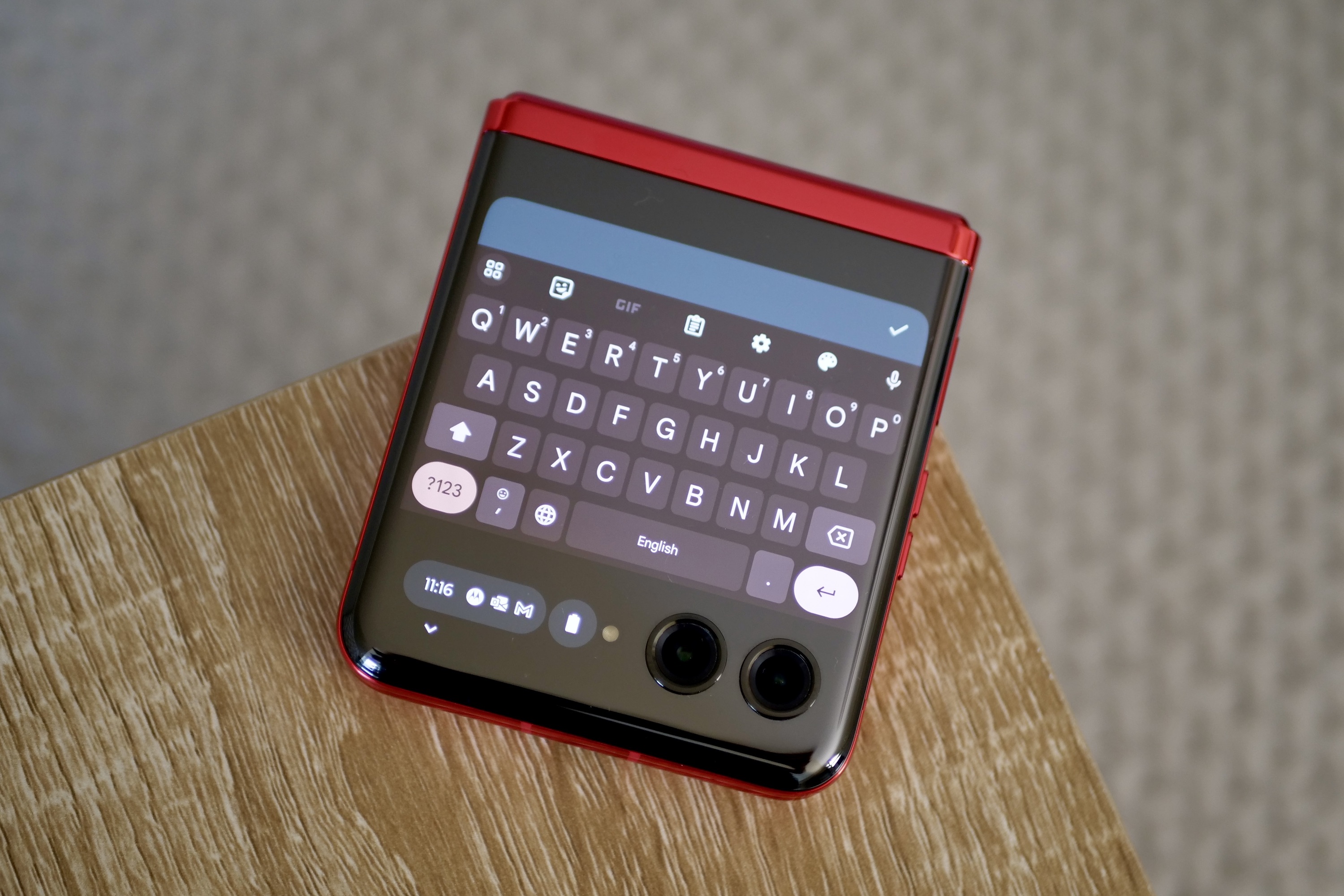 The keyboard on the Motorola Razr Plus.