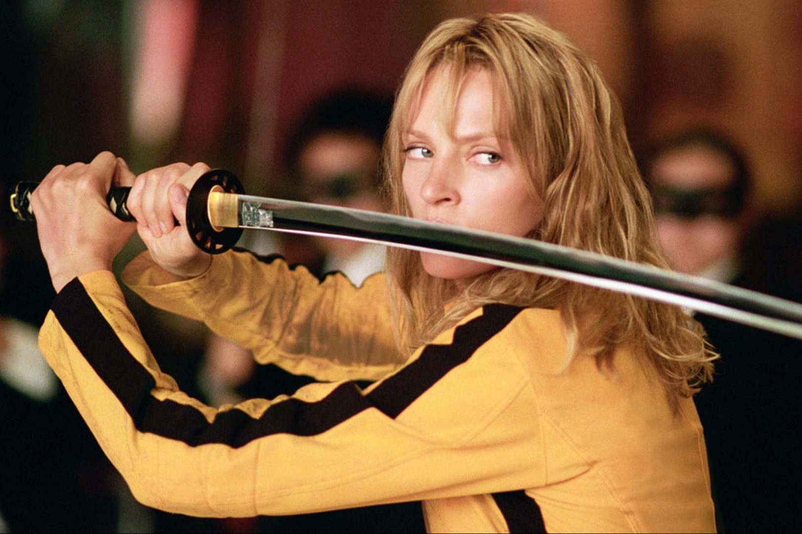 Uma Thurman wields a samurai sword.