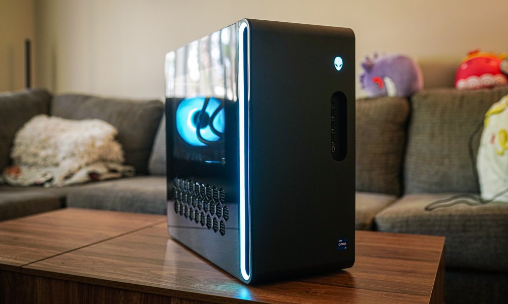 Alienware Aurora R16 sitting on a coffee table.