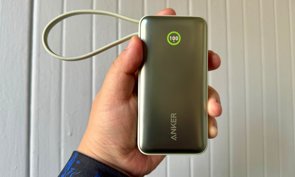 Anker Nano 30W Power Bank with USB-C in green in hand.