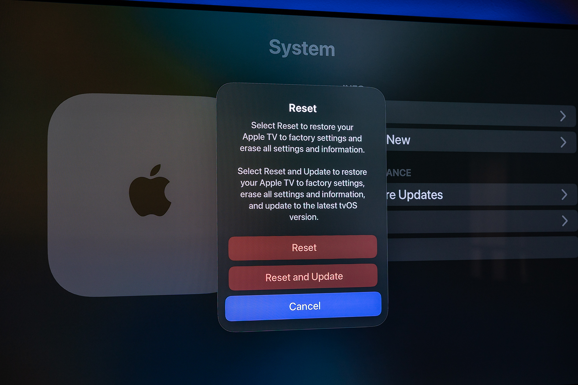 how to reset apple tv 1