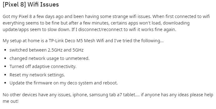 Pixel 8 network issue post 6.