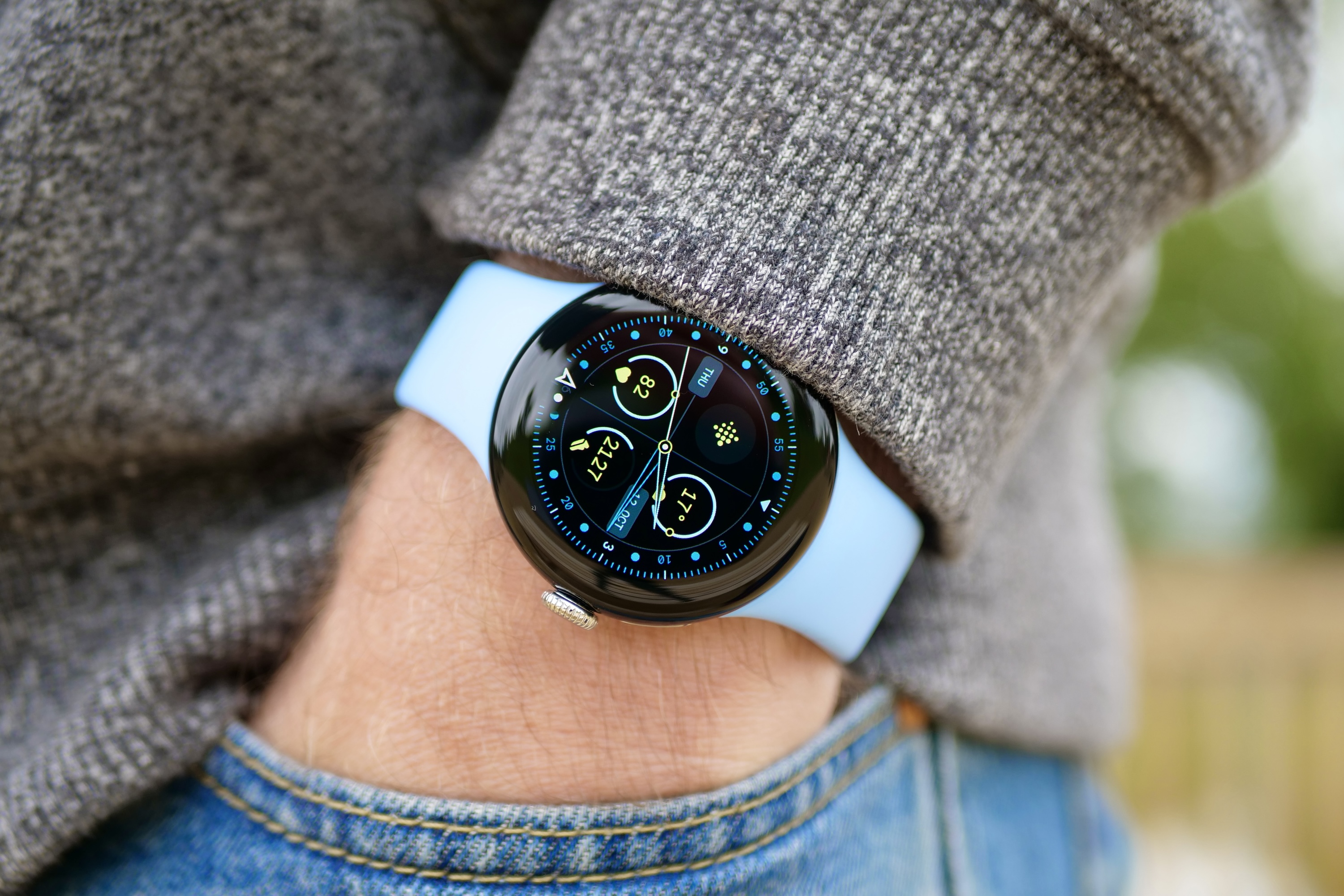 A person wearing the Google Pixel Watch 2.