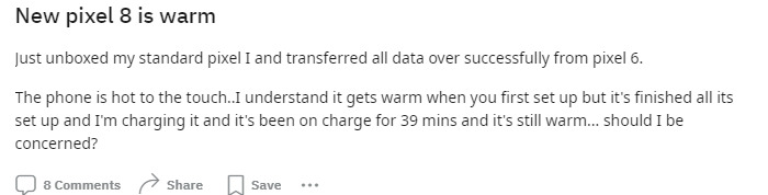 Pixel 8 series Reddit complaint 14.