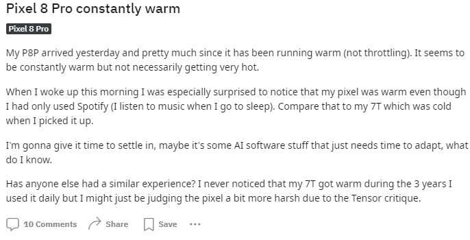 Pixel 8 series Reddit complaint 15.