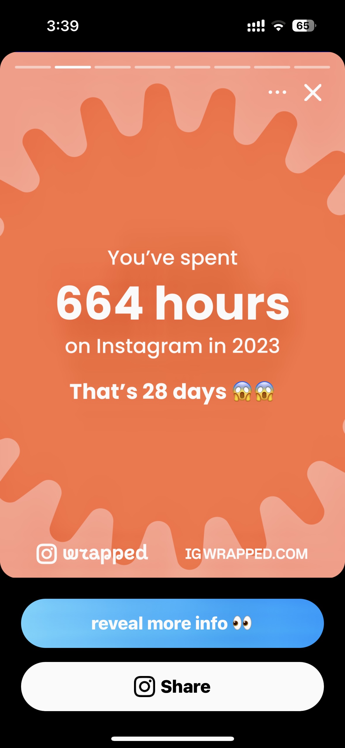Screen grab from Wrapped for Instagram app 2.