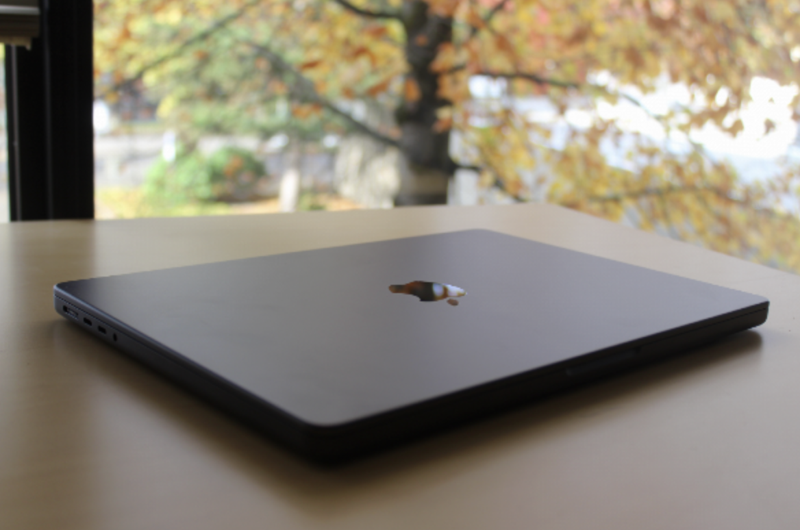 The closed MacBook Pro on a table.