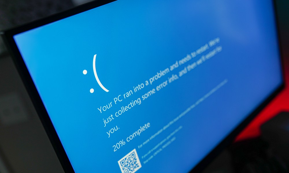 The blue screen of death in Windows.