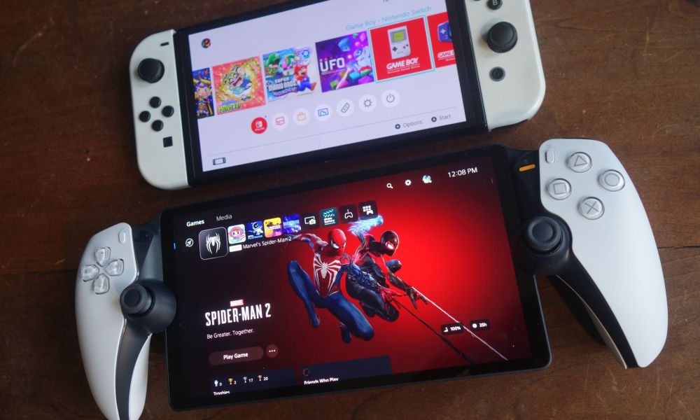 PlayStation Portal and the switch on a table.