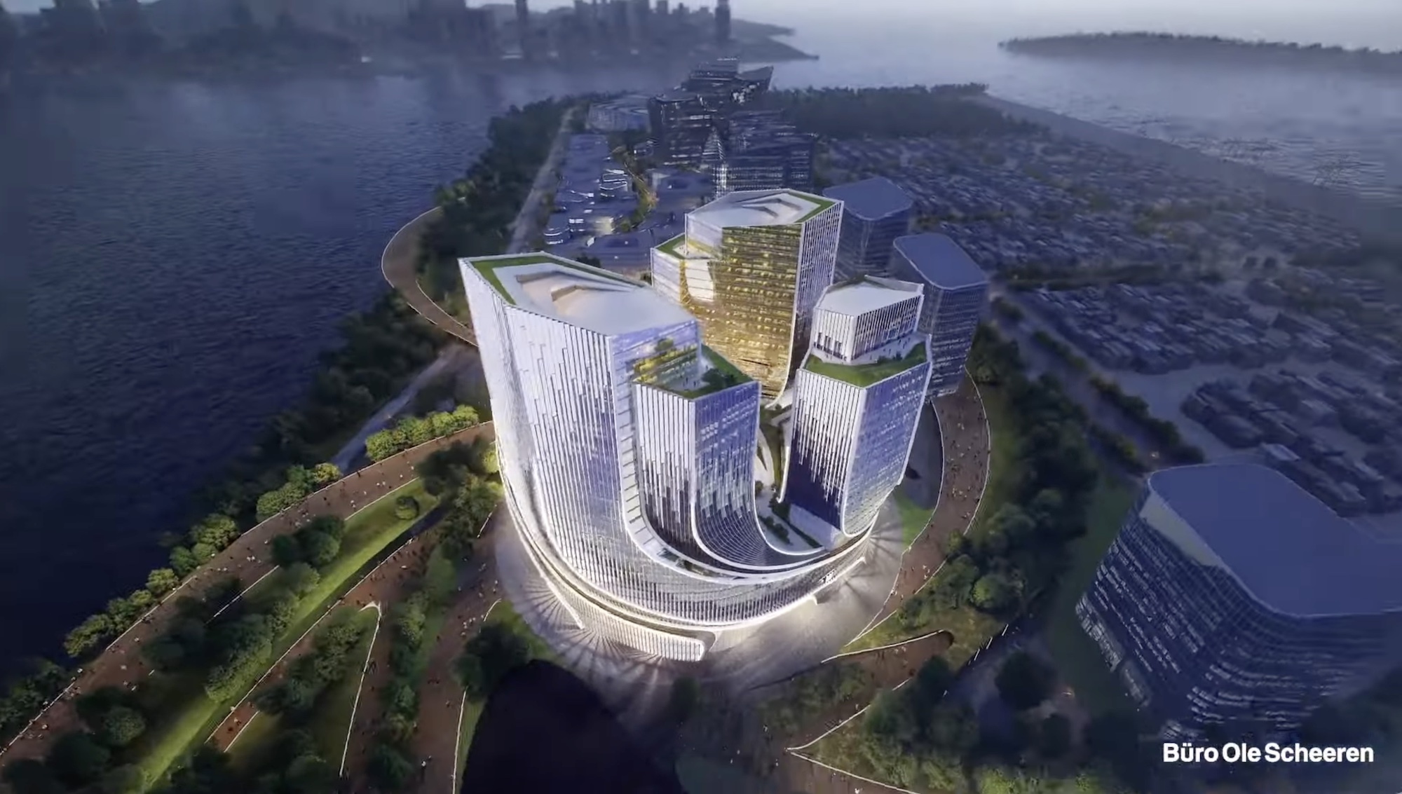 A render showing Tencent's new headquarters, designed by Büro Ole Scheeren.