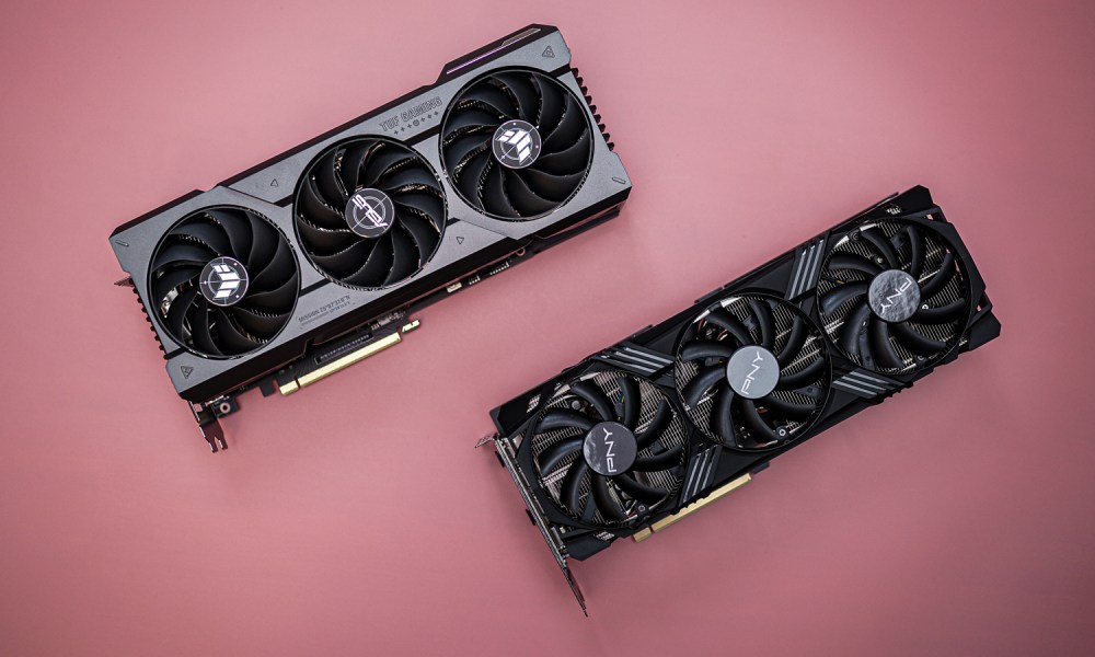 Two RTX 4070 Ti Super graphics cards sitting next to each other.