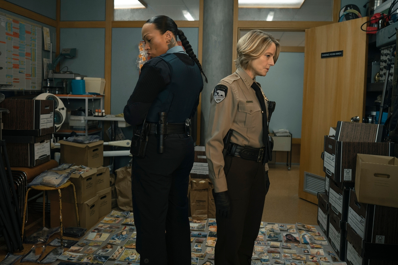 Evangeline Navarro and Liz Danvers stand back-to-back in True Detective Night Country.