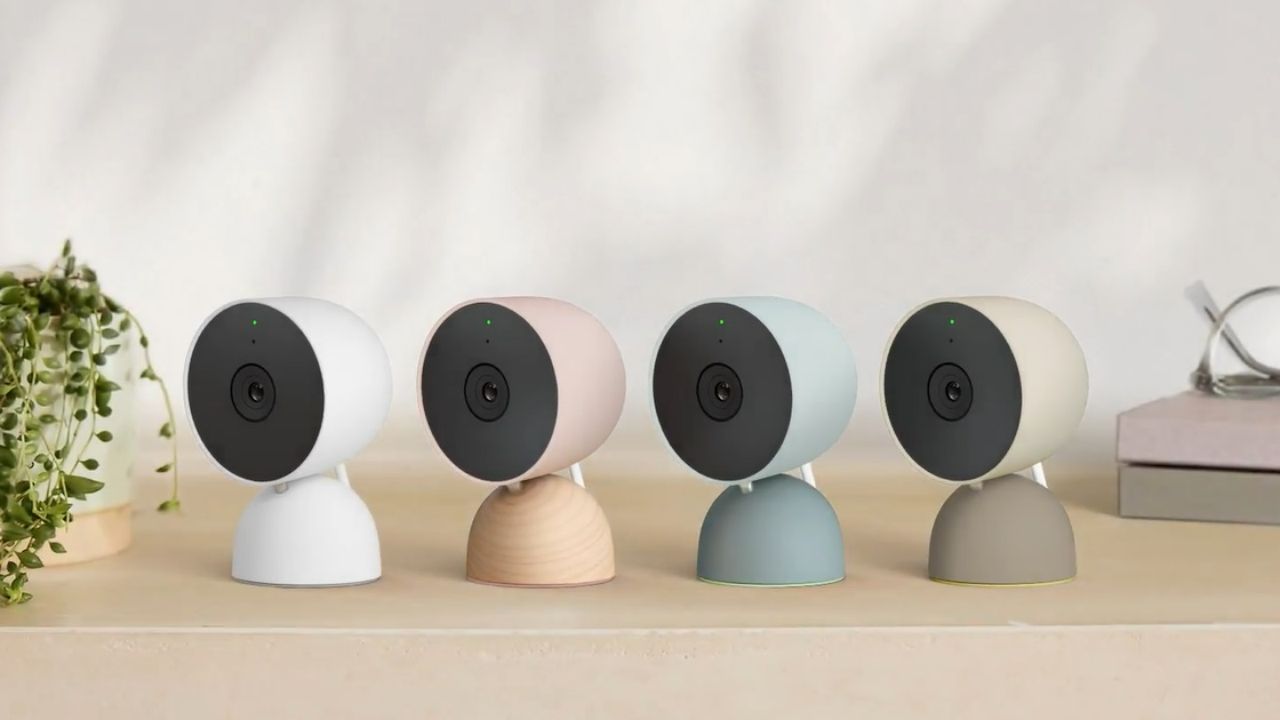 Nest Cams on a counter.