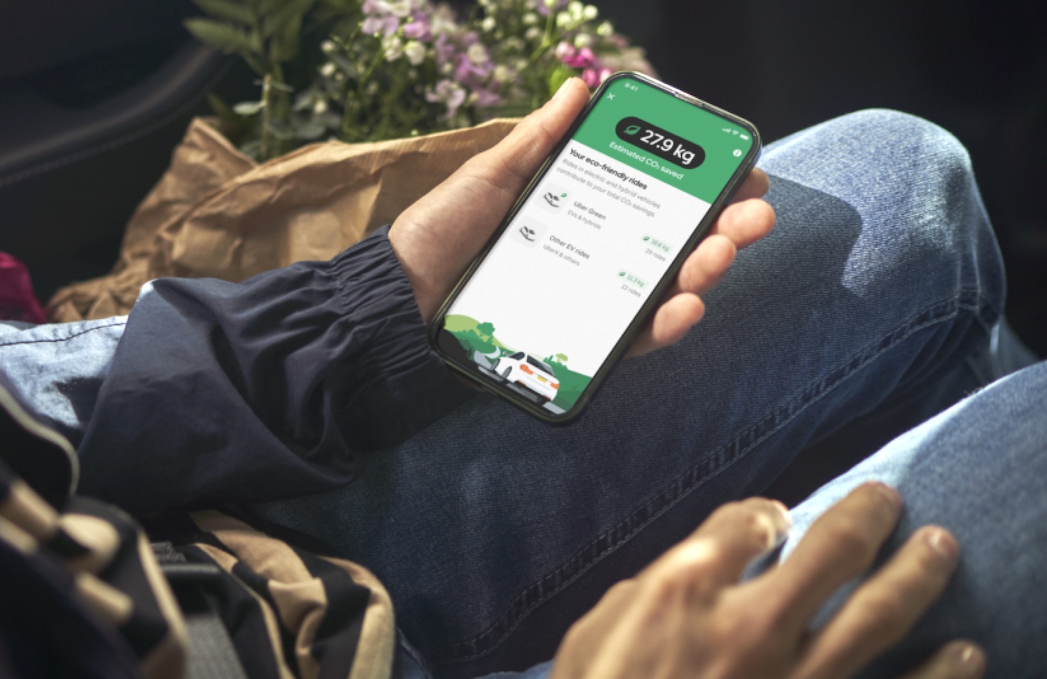 The new carbon emissions feature on Uber's app.