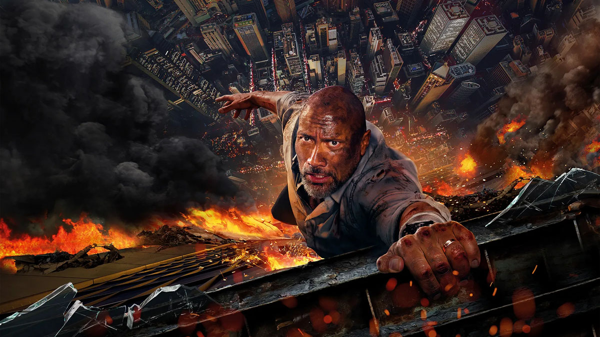 Dwayne Johnson in the poster for Skyscraper.