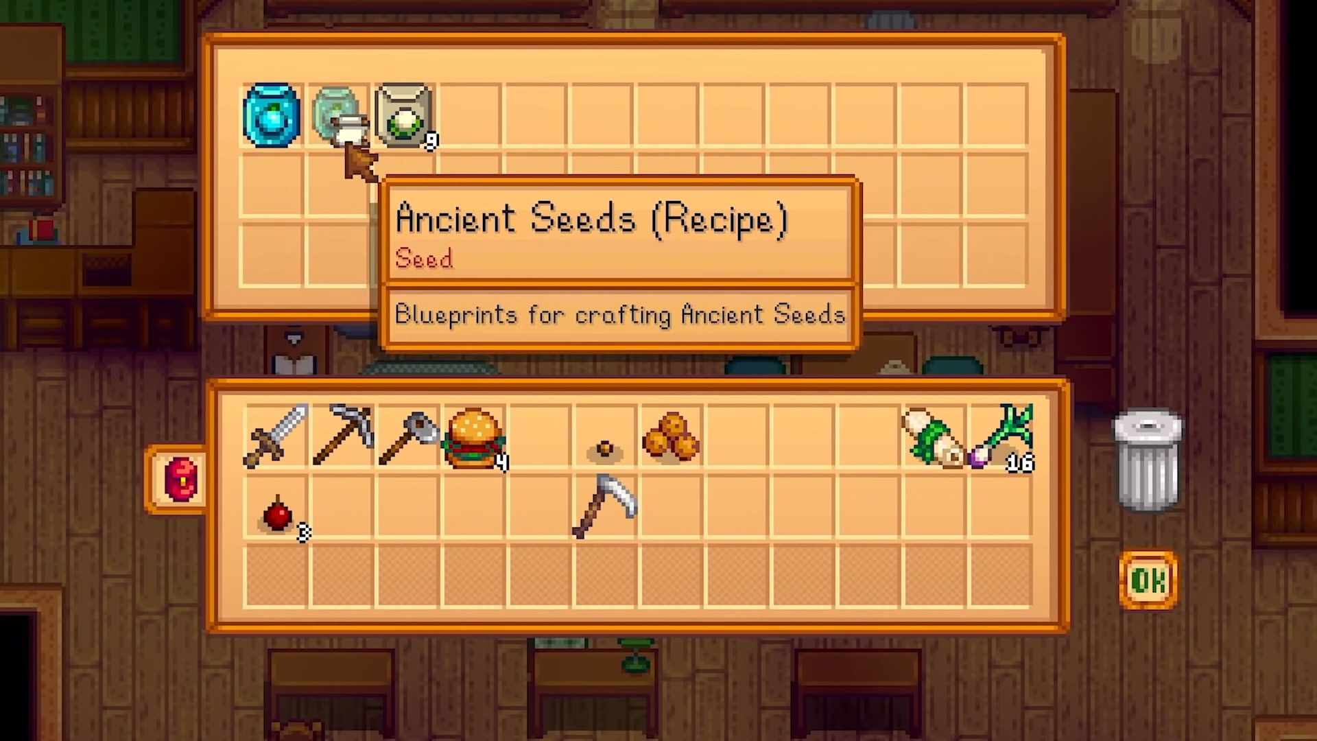 The ancient seed recipe in Stardew Valley.