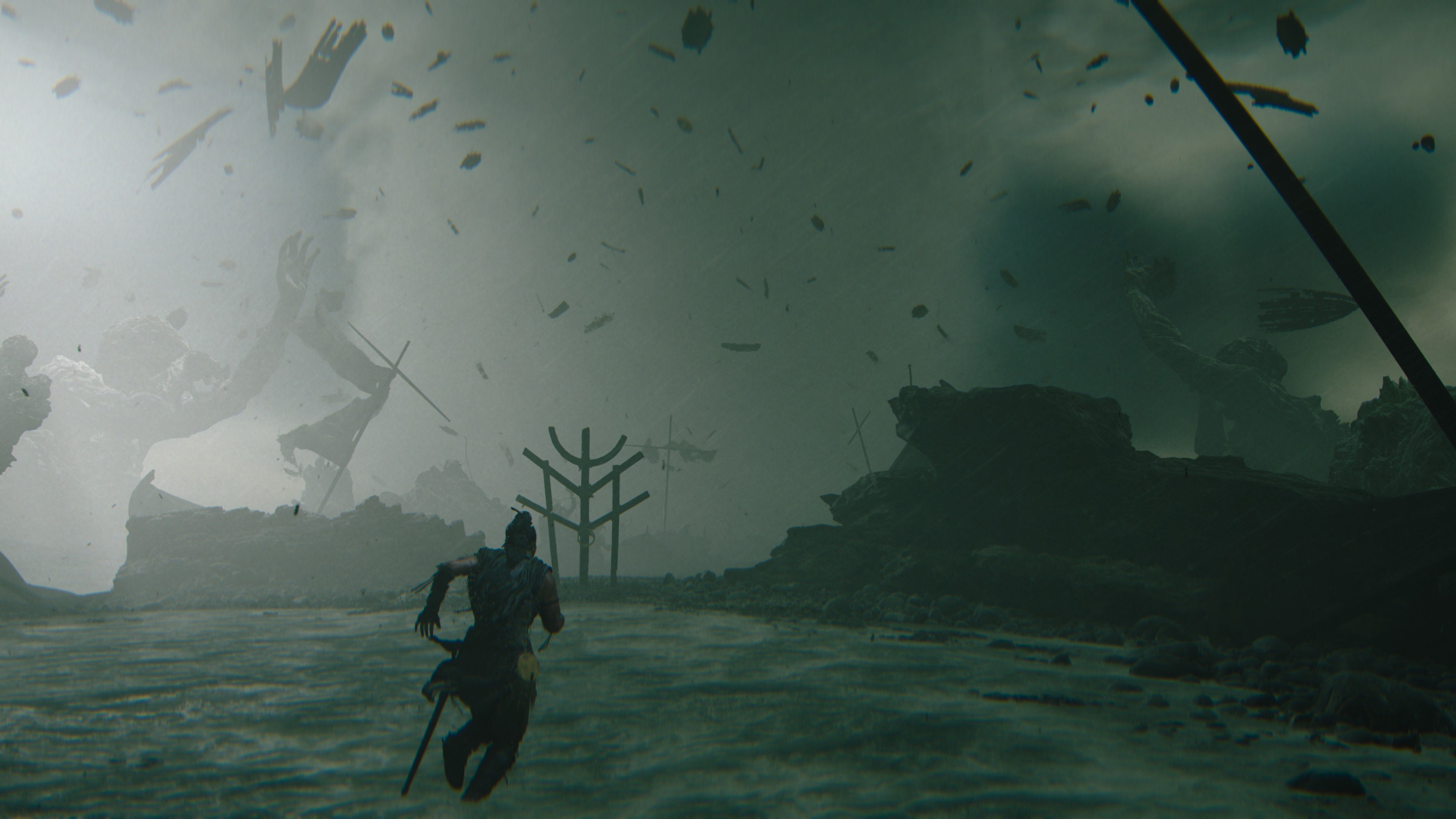 Senua runs through a storm in Senua's Saga: Hellblade 2.