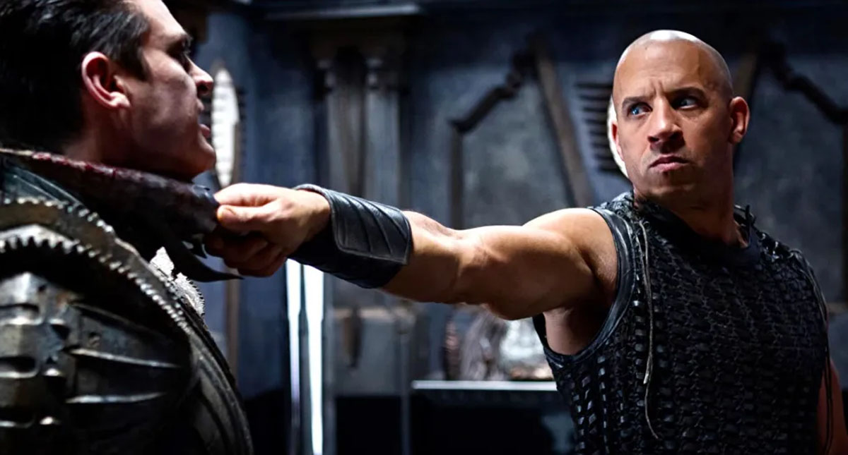 Vin Diesel and Karl Urban in Riddick.