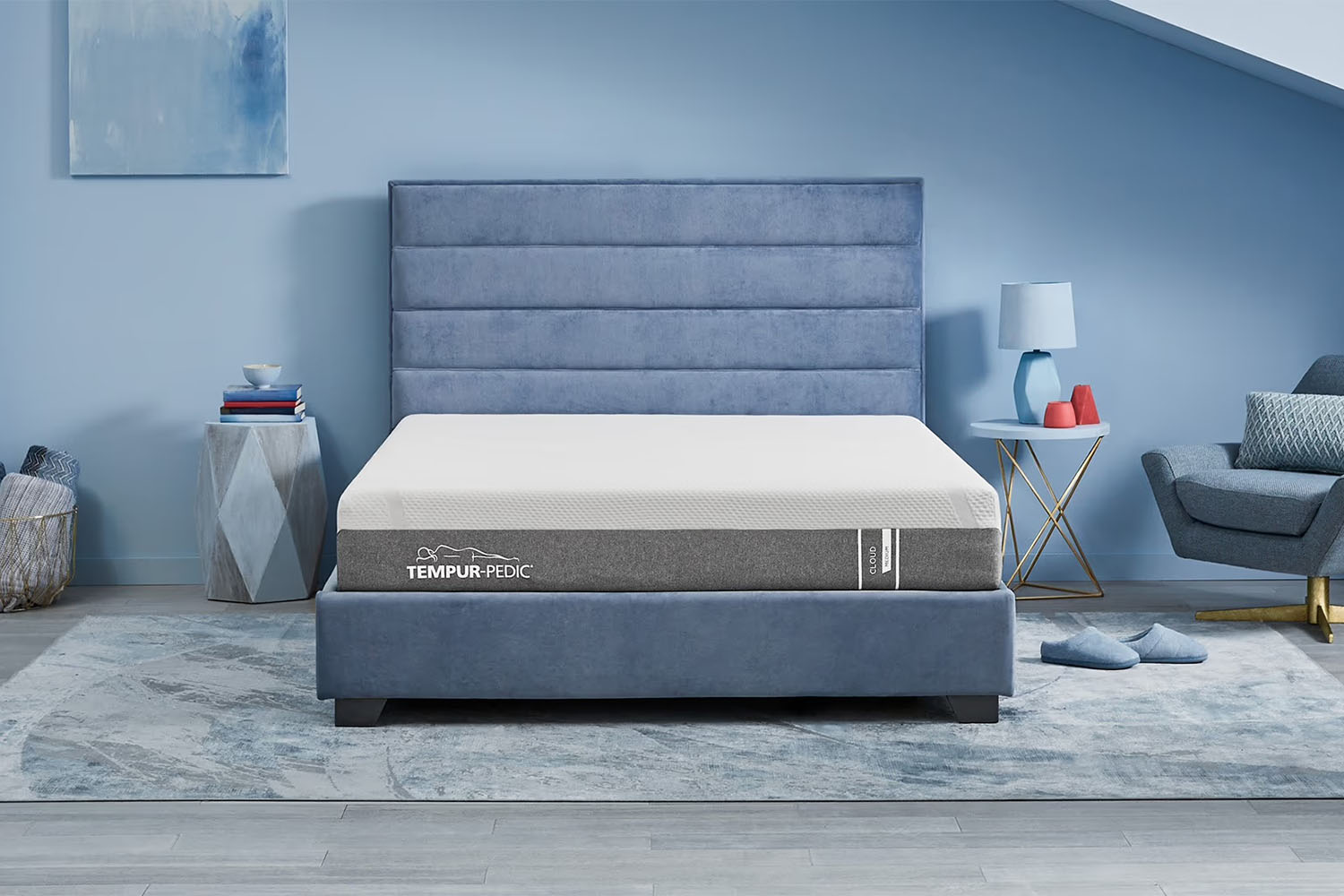 A Tempur-Pedic mattress in a bedroom.