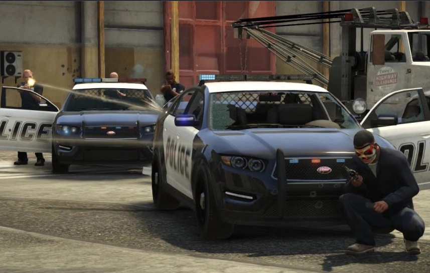 A police shootout in GTA 5.